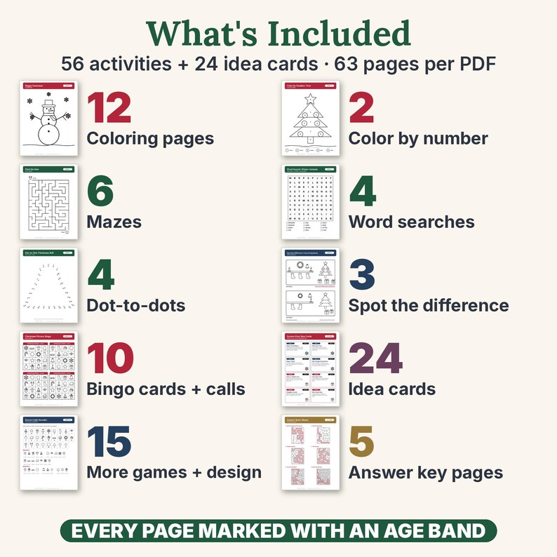 Printable Christmas Activity Pack for Kids, 63 Pages of Coloring, Mazes, Word Search & Party Games image 2