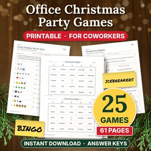 Office Christmas Party Games Printable, 25 Games for Coworkers, Bingo Trivia & Icebreakers