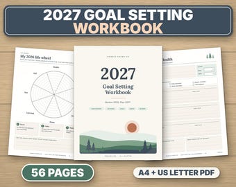 2027 Goal Setting Workbook Printable, Year in Review, Life Wheel & Habit Tracker, A4 + US Letter PDF