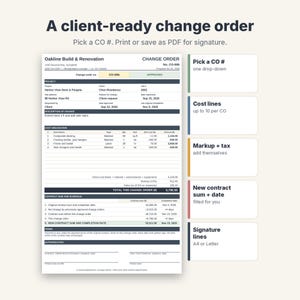 Construction Change Order Form & Log Template for Contractors and Remodelers image 2