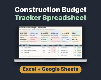 Baubudget-Tracker-Tabelle für Excel & Google Sheets, Hausbau-Budget vs. Ist-Zahlen, Darlehensauszahlungen