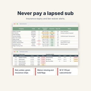 Subcontractor Payment Tracker Spreadsheet, Retainage Log & Lien Waiver Tracker image 5