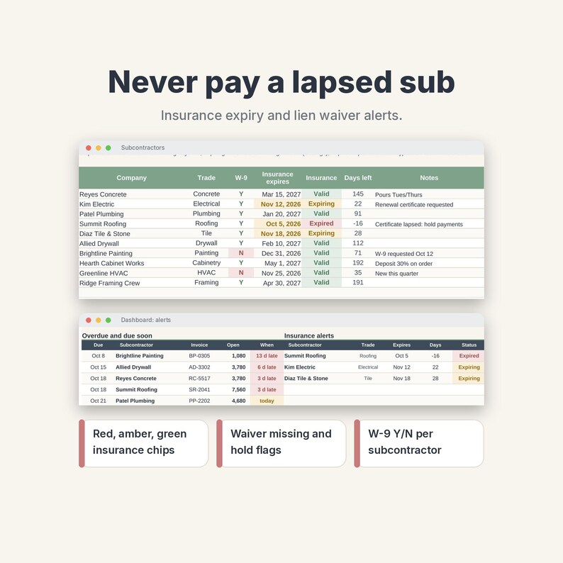Subcontractor Payment Tracker Spreadsheet, Retainage Log & Lien Waiver Tracker image 5