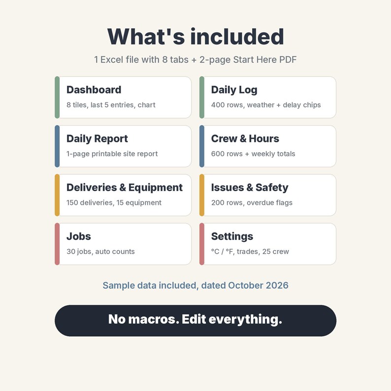 Construction Daily Log Template, Site Report & Job Diary Spreadsheet for Contractors image 9