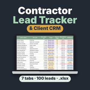 Contractor Lead Tracker & Client CRM Spreadsheet, Excel and Google Sheets Quote Follow-Up Template
