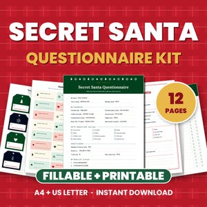 Secret Santa Questionnaire & Gift Exchange Kit, Fillable Printable PDF, Sign Up Sheet, Name Slips