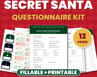 Secret Santa Questionnaire & Gift Exchange Kit, Fillable Printable PDF, Sign Up Sheet, Name Slips