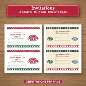 Kit imprimible para fiesta de suéteres navideños feos, boletas para concursos, premios, bingo e invitaciones. imagen 3