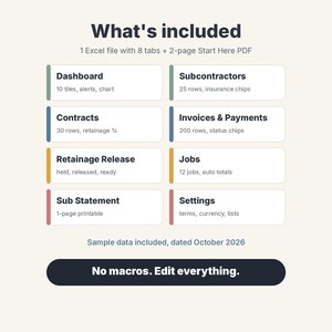 Subcontractor Payment Tracker Spreadsheet, Retainage Log & Lien Waiver Tracker image 8