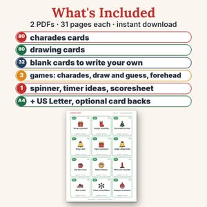 Christmas Charades Printable Party Game, 160 Act It Out and Draw & Guess Cards for Kids and Adults image 2
