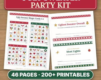 Ugly Christmas Sweater Party Kit Printable, Contest Ballots, Awards, Bingo, Invitations