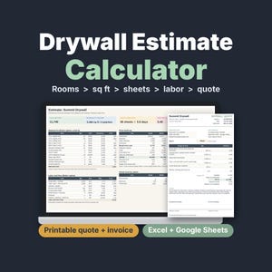 Drywall Estimate Calculator, Quote and Invoice Template with Board, Mud and Tape Takeoff