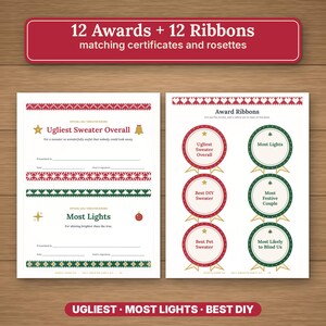 Kit imprimible para fiesta de suéteres navideños feos, boletas para concursos, premios, bingo e invitaciones. imagen 5