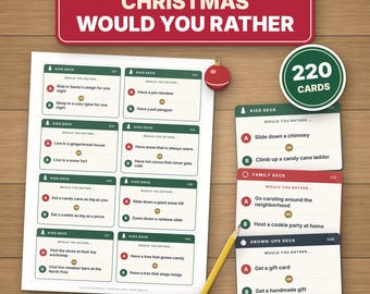 Christmas Would You Rather Game, Printable PDF, 220 Cards for Kids, Family & Adults