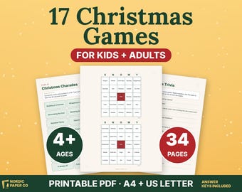 Printable Christmas Games Bundle, 17 Family Party Games for Kids & Adults, A4 + US Letter PDF