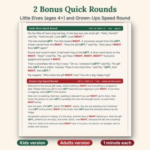 Jeu de Noël imprimable Gauche Droite, 6 histoires à lire à voix haute pour la famille, les enfants et les échanges de cadeaux au bureau image 6