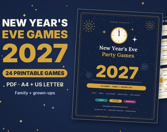 New Years Eve Games 2027, 24 Printable Party Games for Family, Kids & Adults, Trivia, Bingo