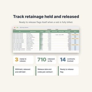 Subcontractor Payment Tracker Spreadsheet, Retainage Log & Lien Waiver Tracker image 6