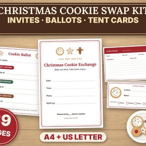 Christmas Cookie Exchange Kit, Printable Cookie Swap Party Invites, Ballots, Recipe Cards, Tent Cards image 1