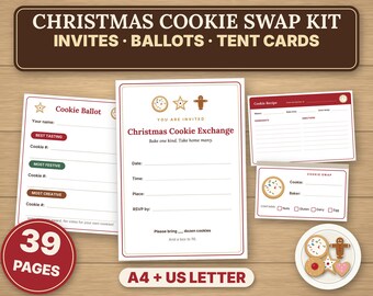 Christmas Cookie Exchange Kit, Printable Cookie Swap Party Invites, Ballots, Recipe Cards, Tent Cards