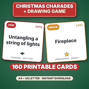 Christmas Charades Printable Party Game, 160 Act It Out and Draw & Guess Cards for Kids and Adults image 1