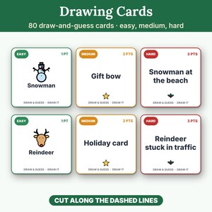Christmas Charades Printable Party Game, 160 Act It Out and Draw & Guess Cards for Kids and Adults image 4