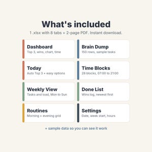 ADHD Daily Planner Spreadsheet, To-Do List with Auto Top 3 & Time Blocking image 9