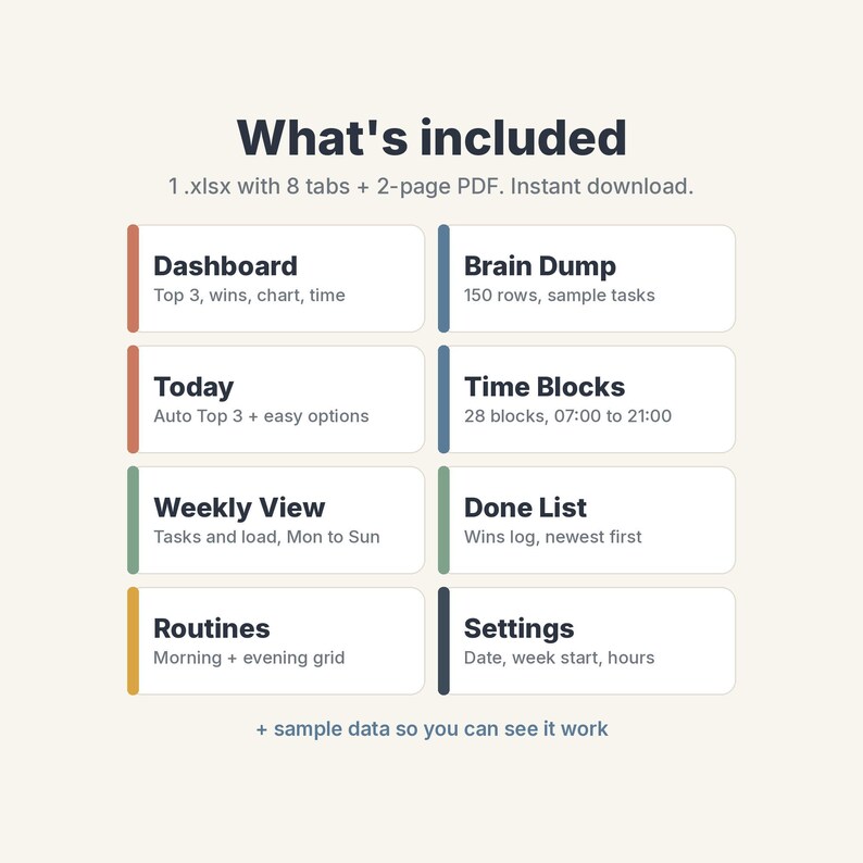 ADHD Daily Planner Spreadsheet, To-Do List with Auto Top 3 & Time Blocking image 9