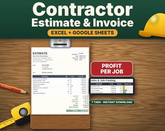 Contractor Estimate & Invoice Template, Job Costing Spreadsheet for Excel and Google Sheets