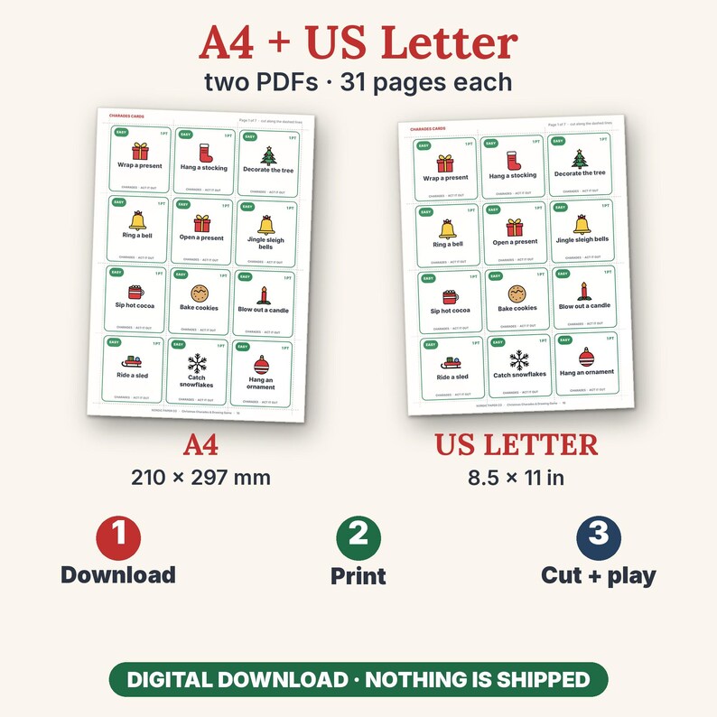 Christmas Charades Printable Party Game, 160 Act It Out and Draw & Guess Cards for Kids and Adults image 11