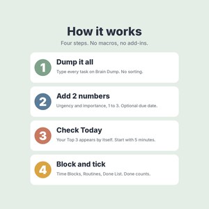 ADHD Daily Planner Spreadsheet, To-Do List with Auto Top 3 & Time Blocking image 10