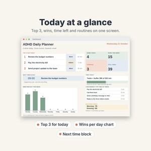 ADHD Daily Planner Spreadsheet, To-Do List with Auto Top 3 & Time Blocking image 2