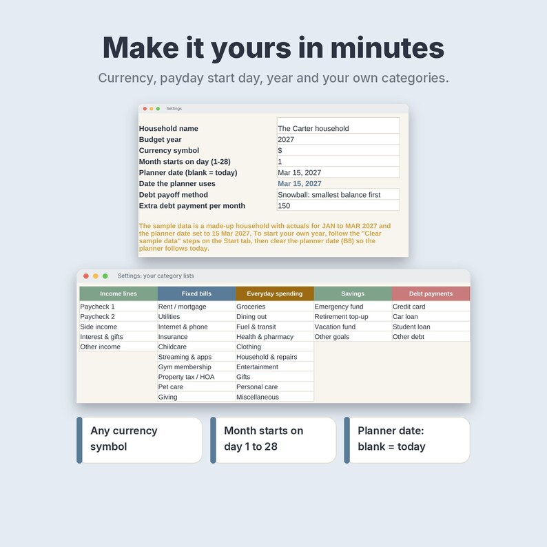 2027 Budget Planner Spreadsheet, Monthly Budget Template with Savings & Debt Tracker image 11