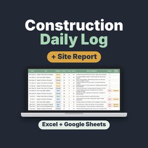 Construction Daily Log Template, Site Report & Job Diary Spreadsheet for Contractors image 1