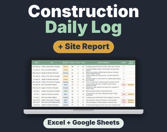 Construction Daily Log Template, Site Report & Job Diary Spreadsheet for Contractors