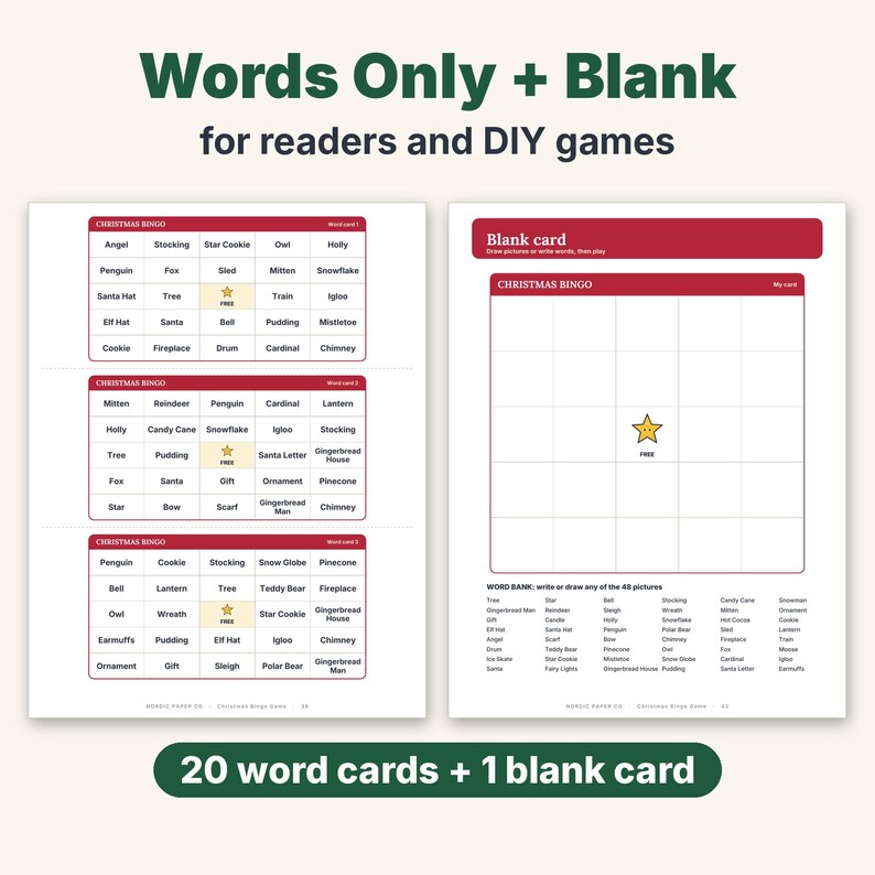 Bingo navideño imprimible, 50 tarjetas de bingo con imágenes únicas para niños, adultos y grupos grandes, juego para el aula y fiestas familiares. imagen 6