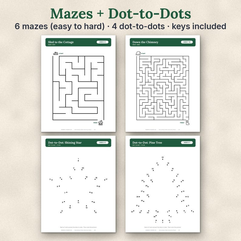 Printable Christmas Activity Pack for Kids, 63 Pages of Coloring, Mazes, Word Search & Party Games image 4