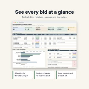 Contractor Bid Comparison Template, Construction Bid Leveling Spreadsheet, Quote Sheet image 3