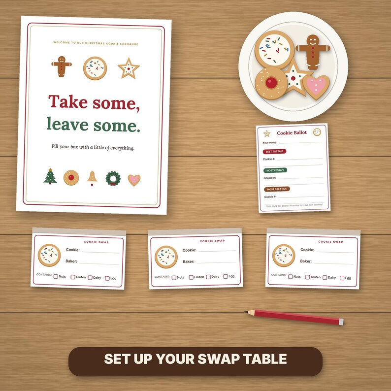 Christmas Cookie Exchange Kit, Printable Cookie Swap Party Invites, Ballots, Recipe Cards, Tent Cards image 9