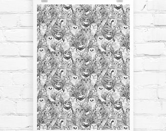 Owl Collection Pattern | Art Print |  Home Decor | Wall Art | Wall Decor | Giclée Print | Wallpaper | Owl Lovers | Owl Art | Owl Art Print