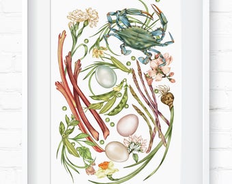 Spring Food | Art Print | Home Decor | Wall Art | Wall Decor | Giclée Print |  Botanical Print | Vintage Botanical | Botanical Art | Flora