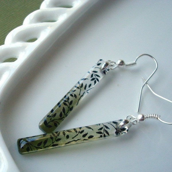 Leaf earrings, resin earrings , green earrings, super skinny earrings, gifts under 20