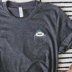 Pocket Shark Shirt, Cute Shark Fan Gift, Great White Shark Tee, Baby Shark Party, Mommy Shark Gift, Shark Week Wear, Funny Shark Costume
