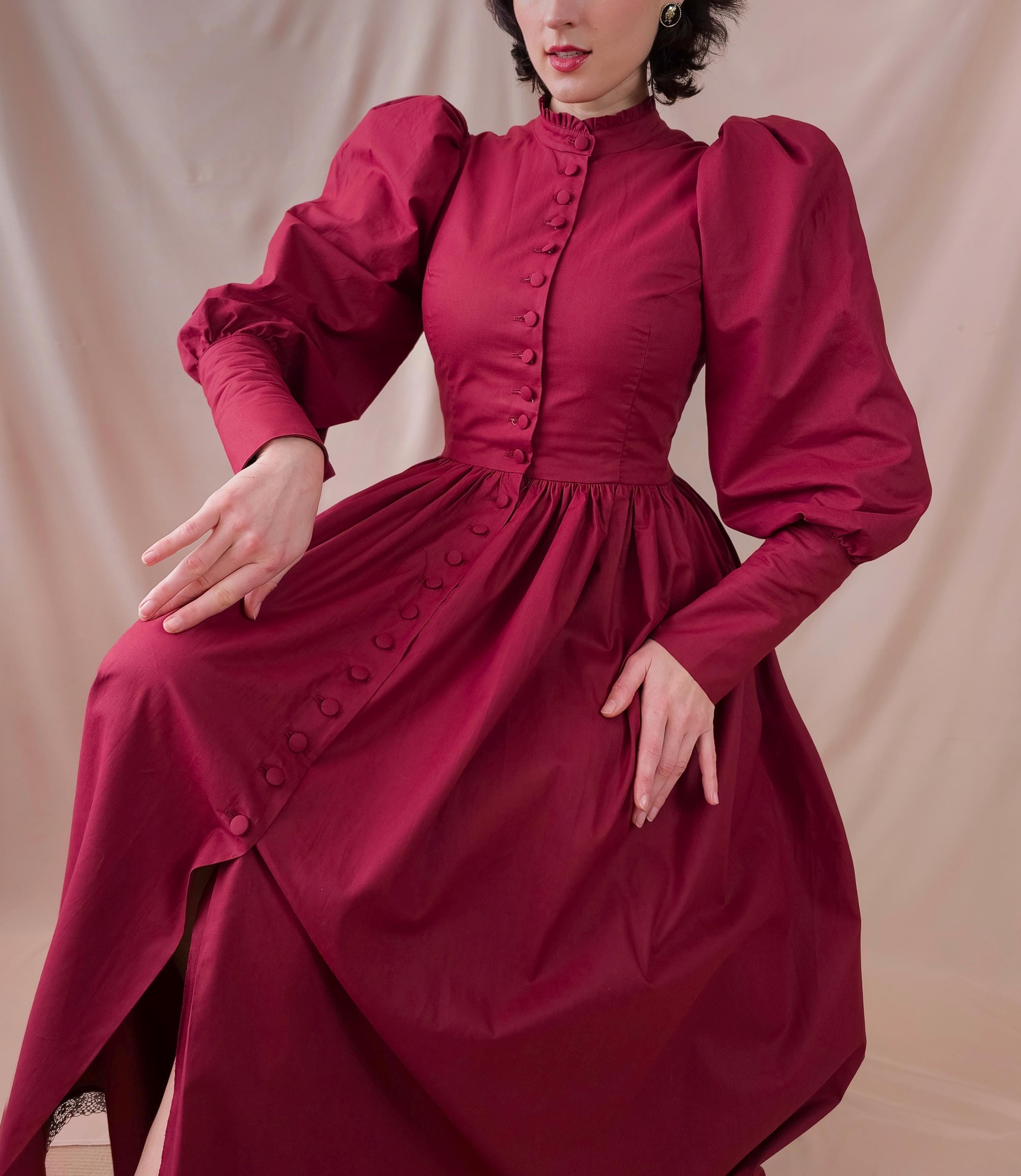 strapless open back dress Alternative wedding Burgundy red dress Edwardian wine evening dress   MJcostume