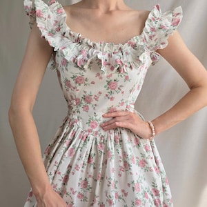 Prairie dress floral Victorian gown off shoulders roses dress long sundress pink floral princess dress cottagecore medieval dress image 5