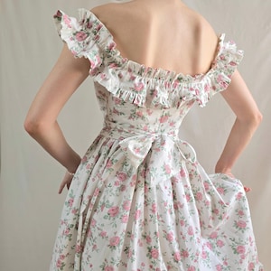Prairie dress floral Victorian gown off shoulders roses dress long sundress pink floral princess dress cottagecore medieval dress image 4