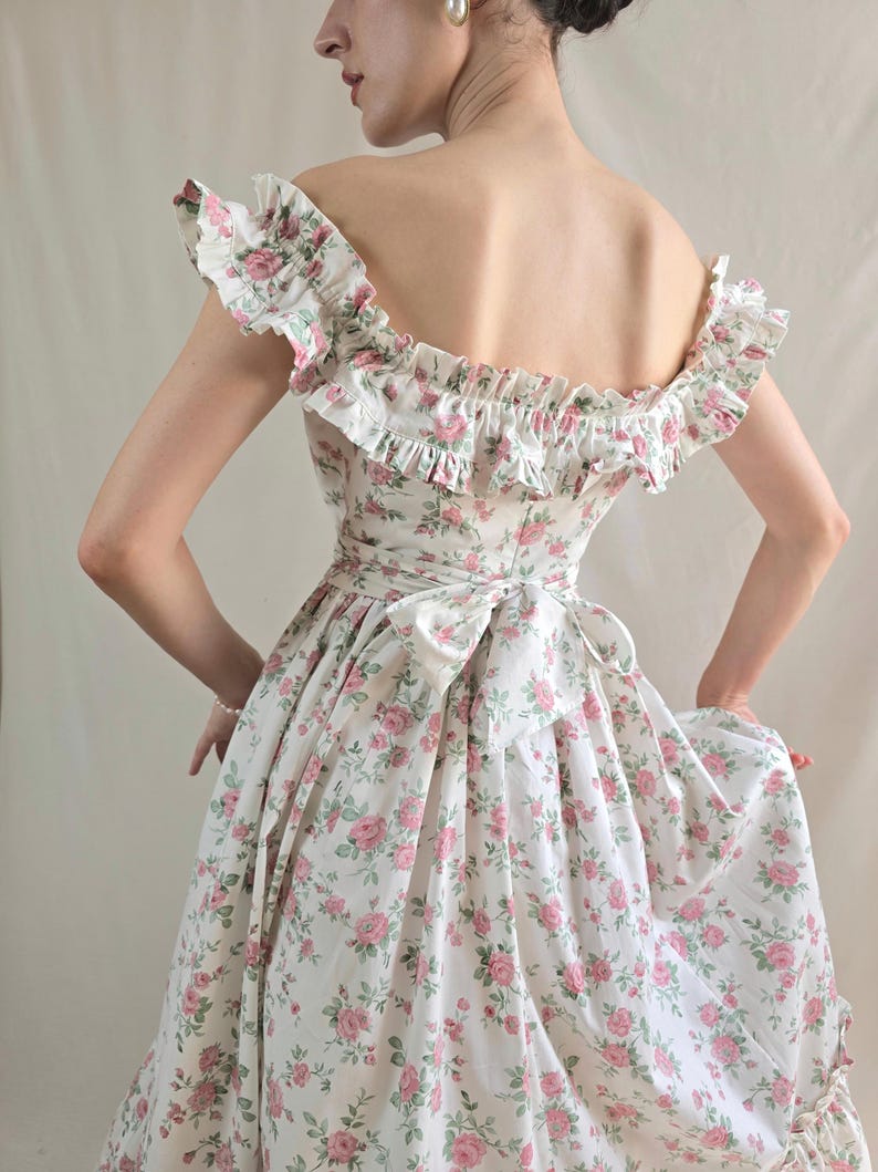 Prairie dress floral Victorian gown off shoulders roses dress long sundress pink floral princess dress cottagecore medieval dress image 4