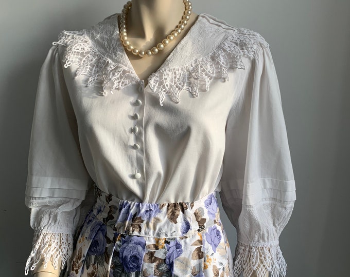 VTG LEVI'S WESTERN RETRO COW GIRL PUFF CINCHED SLEEVE BLOUSE MEDIUM 12 14