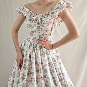 Prairie dress floral Victorian gown off shoulders roses dress long sundress pink floral princess dress cottagecore medieval dress image 10