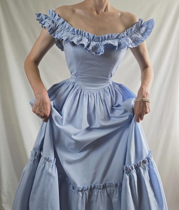 princess polly baby blue dress Vintage 80s Black Lace Prom Dress Size Medium Blue Metallic Bustle  Regencycore main image 1